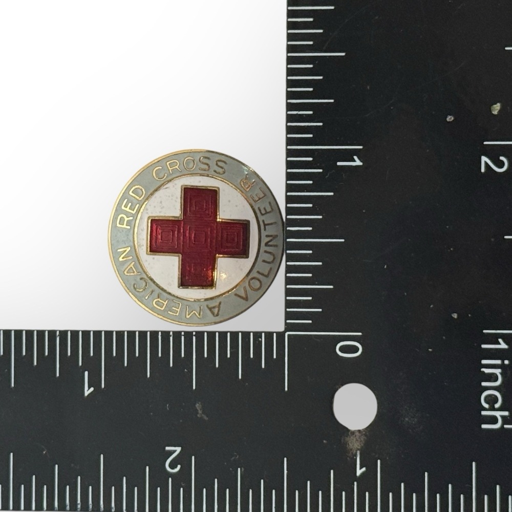 WWII Era American Red Cross Volunteer Enamel Pin Brooch Gold Tone Marked W ARC
